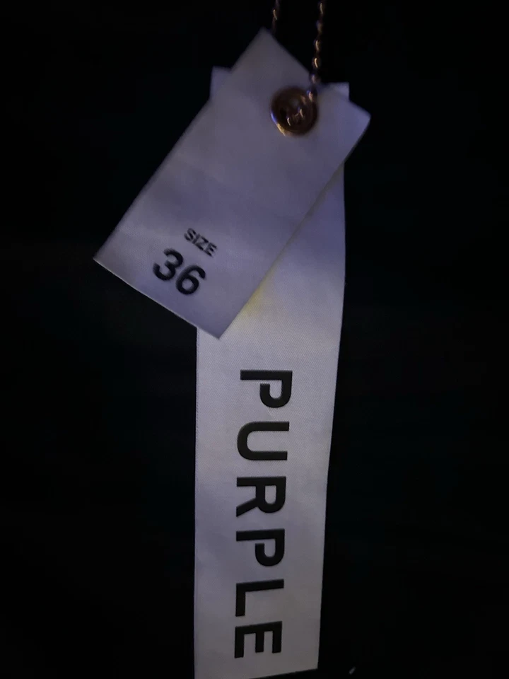 Pantalones de mezclilla marca púrpura para hombre 36x32 negros P001 calce ajustado desgastados dobladillo crudo Foto 2 de 4