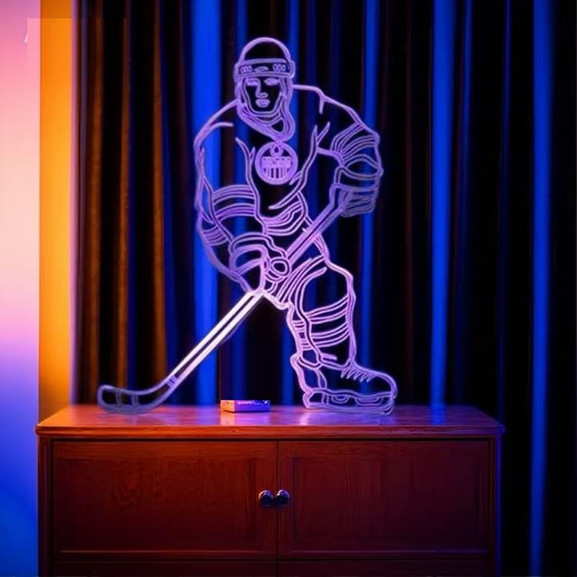 Lampe de chevet 3D veilleuse hockey 16 couleurs pour ambiance chambre enfant