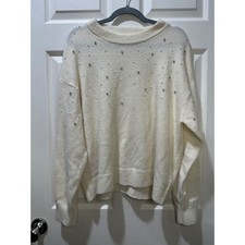 H&M Cream Pearl Rhinestone Embellished Crewne...
