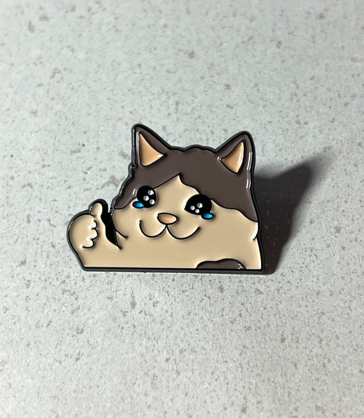 Crying Thumbs Up Cat Meme Enamel Pin – Funny Cute Sad Kitty Lapel Badge