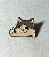 Crying Thumbs Up Cat Meme Enamel Pin – Funny Cute Sad Kitty Lapel Badge