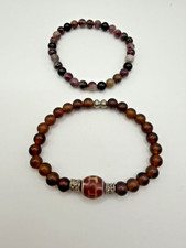 MULTICOLOR STONE BEADED STRETCH BRACELET SET OF 2 UNISEX 7 IN BOHO JEWELRY