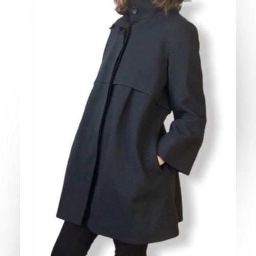 THEORY Loris Craze Manning Tapered Fitted Coat In Black Wool Size Medium