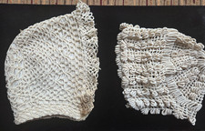 Antique Lot of 2 Baby or Doll Bonnets Cream Ecru Crochet Lace