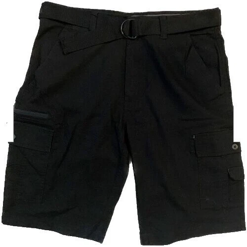 Wearfirst Cargo Short Men Stretch Flex Waistband D-Rig Belt Pockets Black