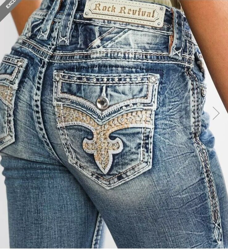 🤘NeW!!🥰 ROCK REVIVAL CADEAU LIGHT WASH ROPE EMBROIDERED STRAIGHT JEANS 26 - Picture 6 of 11