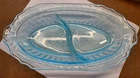 Blue Hocking Depression Glass Mayfair Open Rose Divided Section Celery Dish