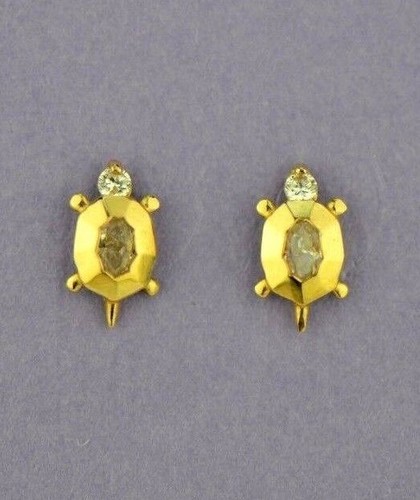 14k Yellow or White Gold Turtle CZ Stud Earring - Picture 5 of 24