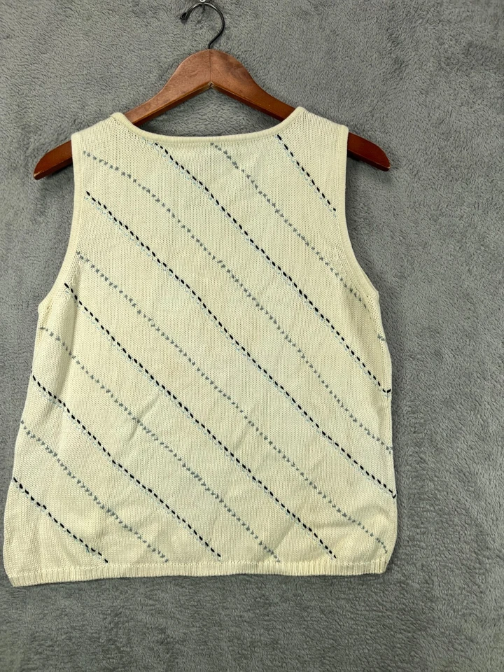 Liz Claiborne Womens Petite Medium Sweater Tank Top Beige Knit Sleeveless Cotton - Image 4 of 4