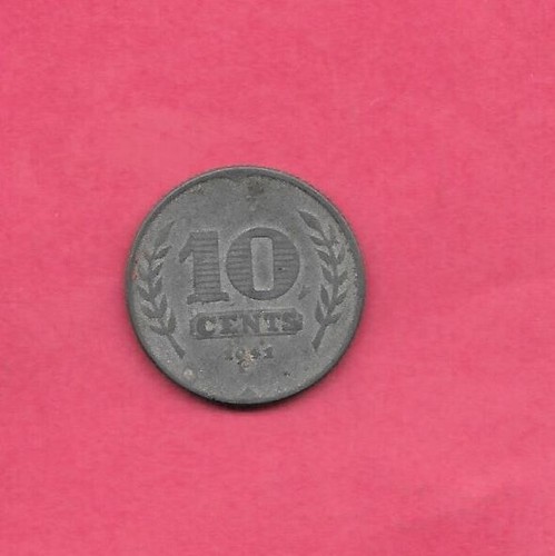 NETHERLANDS DUTCH KM173 1941 FINE-NICE OLD ANTIQUE ZINC 10 CENTS COIN