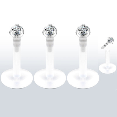 1PC. 16G 1/4" Bio-Flex Push-In 2mm Clear Gem Top Labret Monroe Tragus - Foto 3