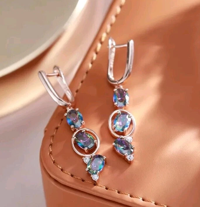 Luxus Ohrringe Ohrhänger 585er Rolled Roségold Walzgold mit funkelnden Zirkonia - Bild 3 von 4