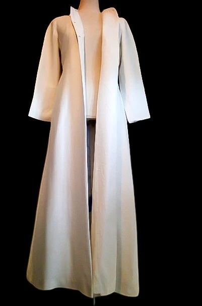 Maxi Abrigo De Colección Años 60 Completamente Forrado De Moda, Tela A Medida En Blanco Nieve S Foto 4 de 4