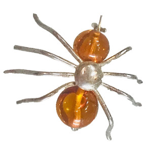 Baltic Amber Spider Bug Pin Brooch VTG Deco Sterling Silver Artisan Pinchback 1”