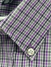 Van Heusen Button Up Long Sleeve Shirt Mens Size XL 17-17.5 Purple Gray Checks