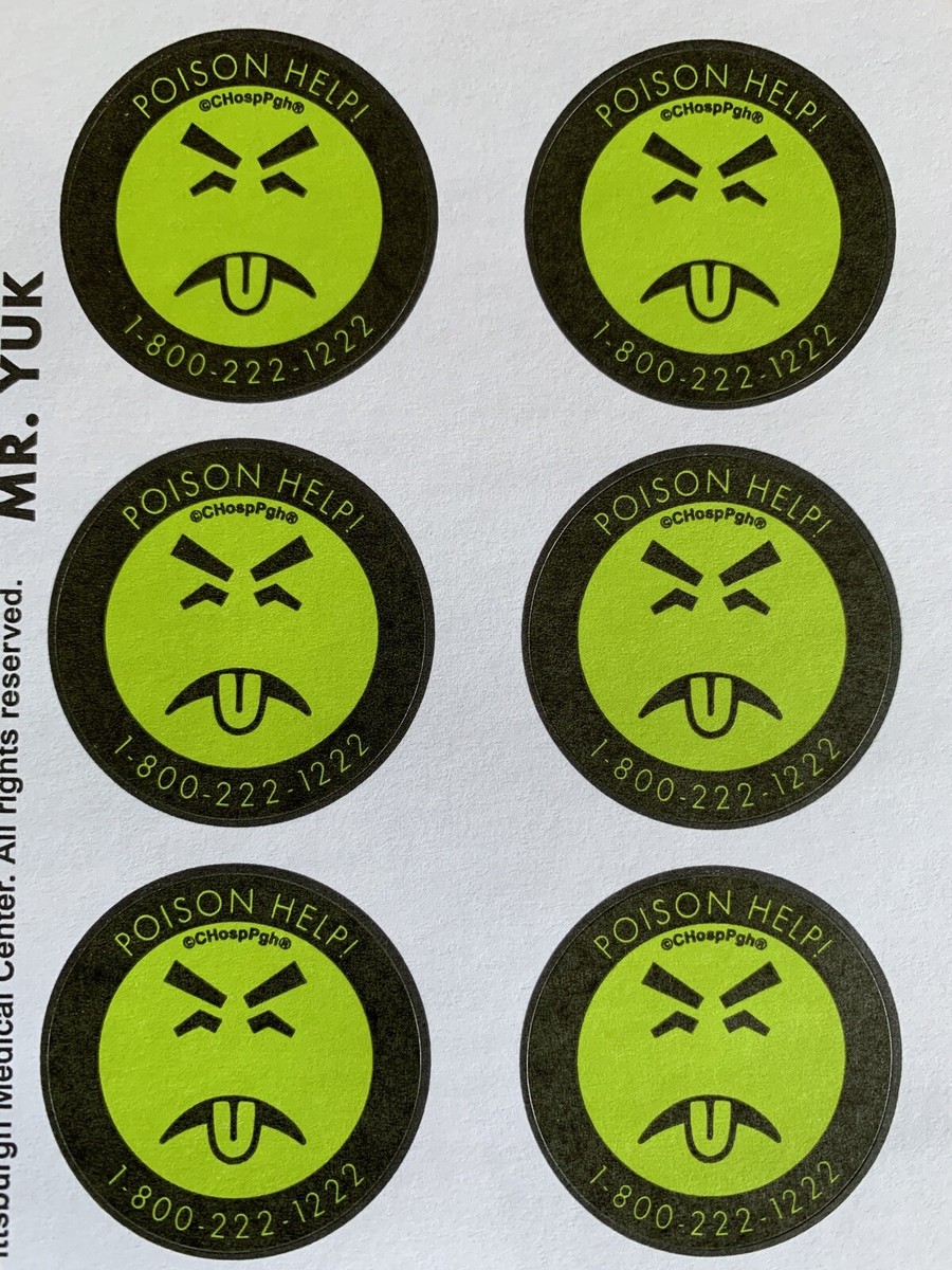 Mr. Yuk Stickers 30 Stickers (3 Sheets) Poison Prevent Yuck LOWEST