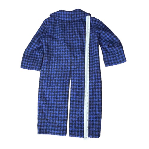 Vtg 40s Overcoat Women OOAK Rare Frock Coat Boucle Checkered Blue Winter - Picture 16 of 19
