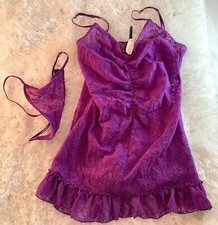 Victoria's Secret Lingerie "The Lacie" 2-pc Purple Lace, G-String Babydoll Large
