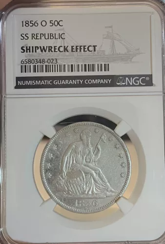 1856-O SS Republic NGC Shipwreck Effect! Seated Liberty Half Dollar