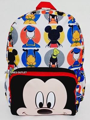Disney Mickey Mouse 16'' School Backpack Goofy Donald Duck Pluto Travel Book Bag 