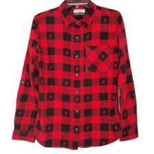 Magellan Womens Flannel Shirt Size Medium Long Sleeve Button Up Red Plaid