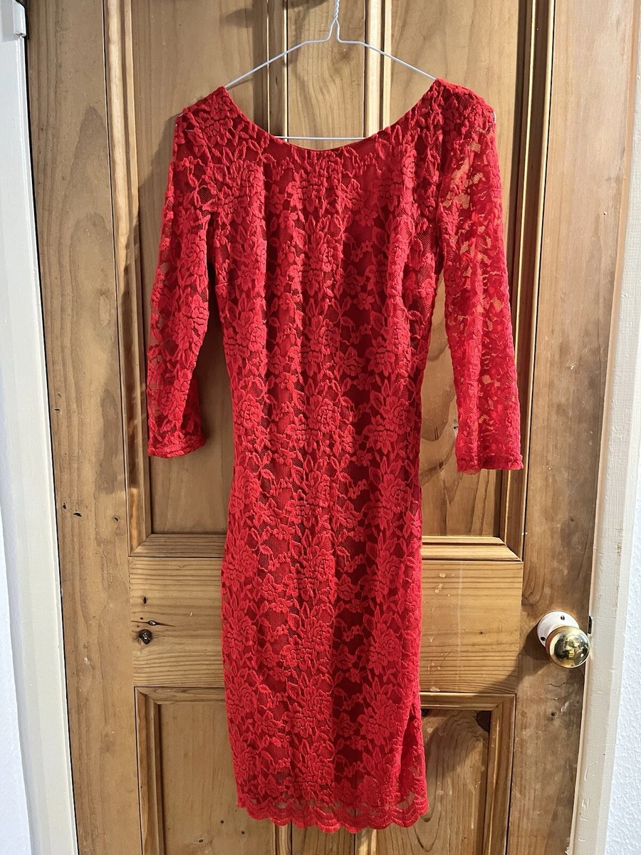chinese dress ladies Red Floral Lace Maxi Dress Red / L