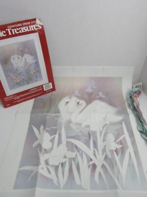 Needle Treasures Stamped Cross Stitch Kit 02589 Swans in Iris Pond