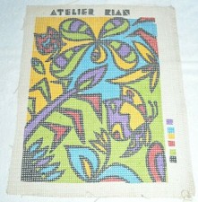Atelier Rian Mid Century Modern Butterfly Vintage Painted Needlepoint Canvas LRG