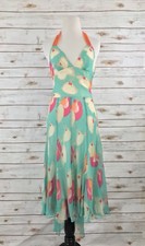 BCBG Max Azria- Turquoise  Orange Floral Silk Halter Dress Sz 2