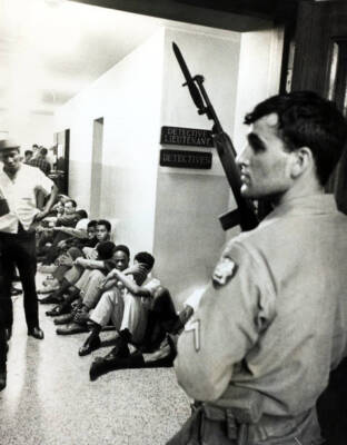 Michigan National Guardsman Stands Guard Over Black Suspects 1967 OLD PHOTO