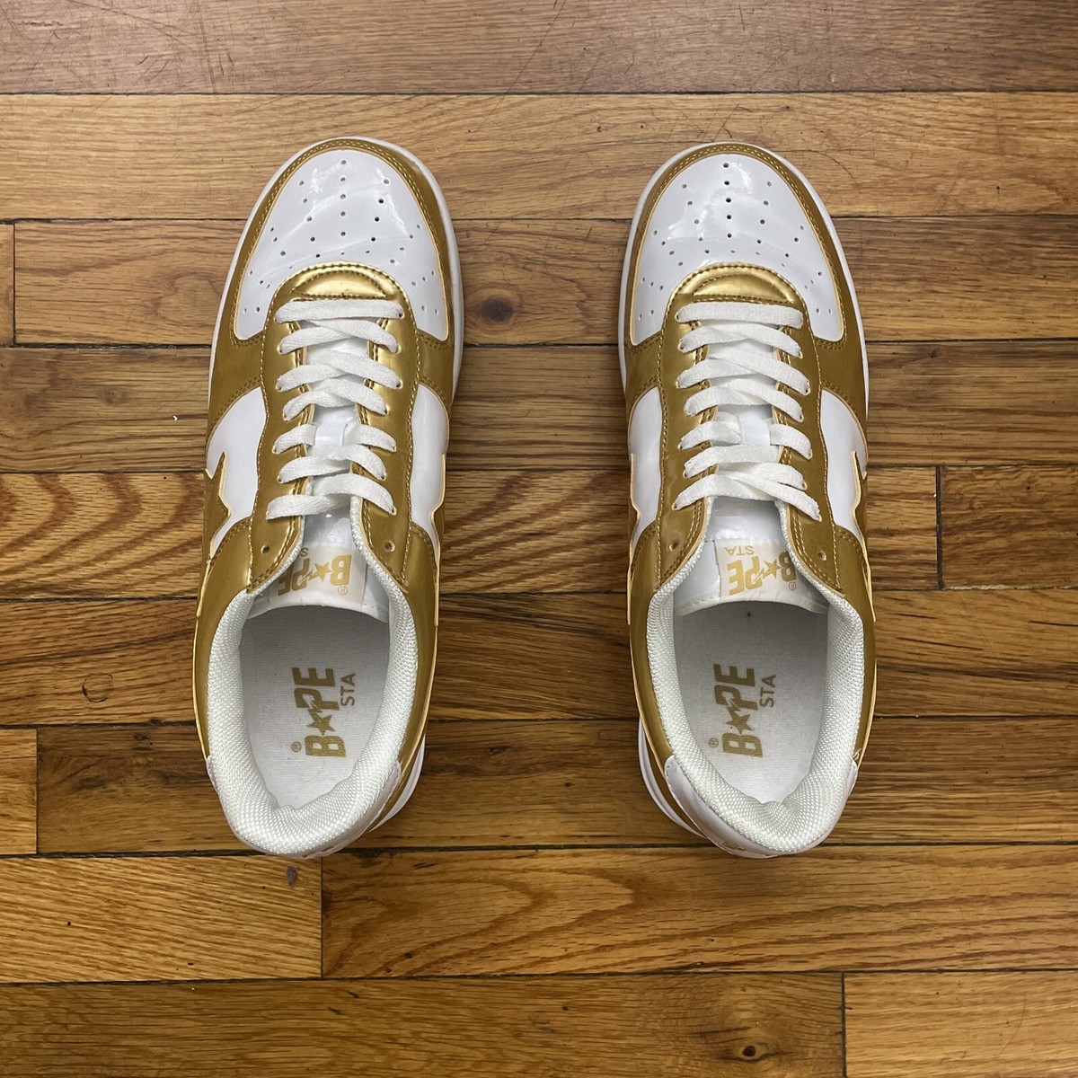 2003 A Bathing Ape Bapesta 'White/Gold' Size 11.5M Used W/ Box
