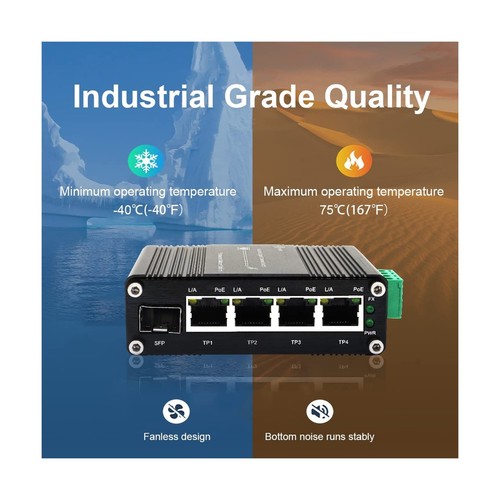 Mini Industrial 4 Port 10/100/1000Mbps Gigabit Ethernet POE + Switch with SFP... - Picture 5 of 6
