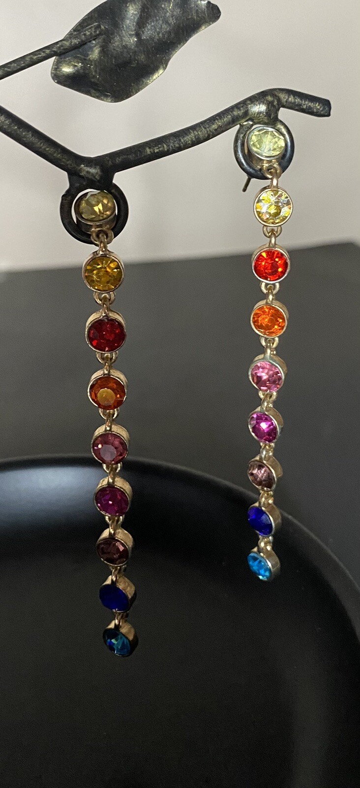 Rainbow Drop Rhinestone Statement Post Earrings D… - image 1