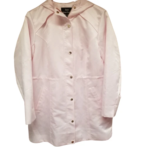 Dennis by Dennis Basso Satin Hooded Jacket Small Zipper Snap Buttons Blush Pink - Image 3 of 4