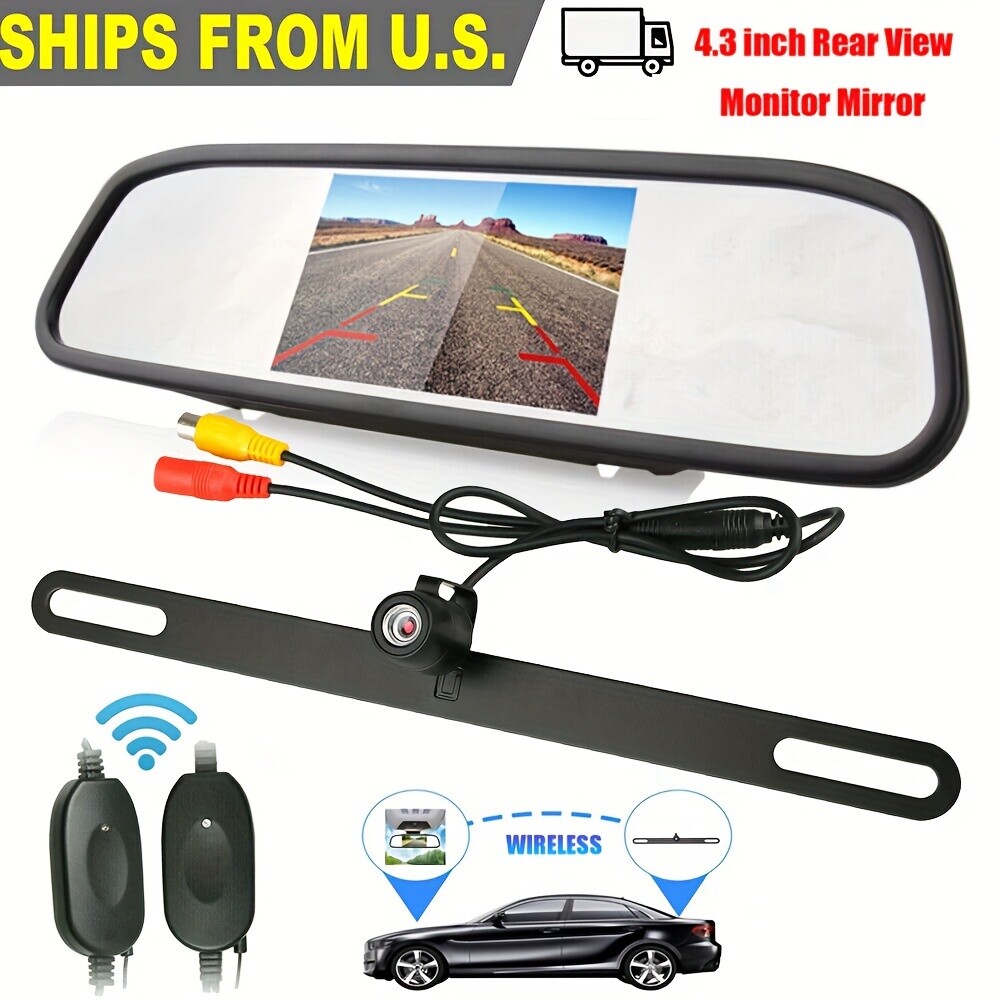 US License plate wireless 4.3" car rearview MIRROR monitor backup camera