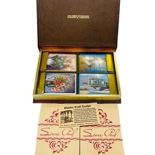 Bridge set in leather box New US playing card Company 4 Decks Kemper Thomas Book