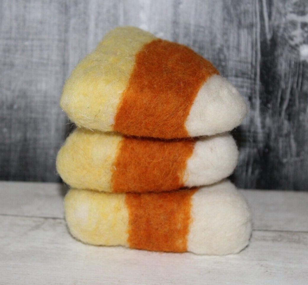 3 Primitive Halloween Candy Corn Needle Felted Wool Folk Art Melissa