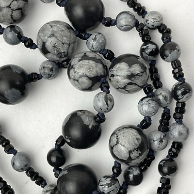 Vintage echte Schneeflocke Obsidian Halskette grau schwarz Perlen Sterlingsilber 21 Zoll 925
