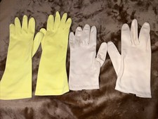 Vintage Set Womens Gloves Yellow Long Beige Victorian Costume FOWNES ITALY