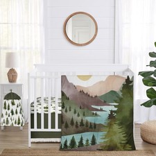 4-Piece Baby Crib Bedding Set Sage Green Woodland for Boys or Girls