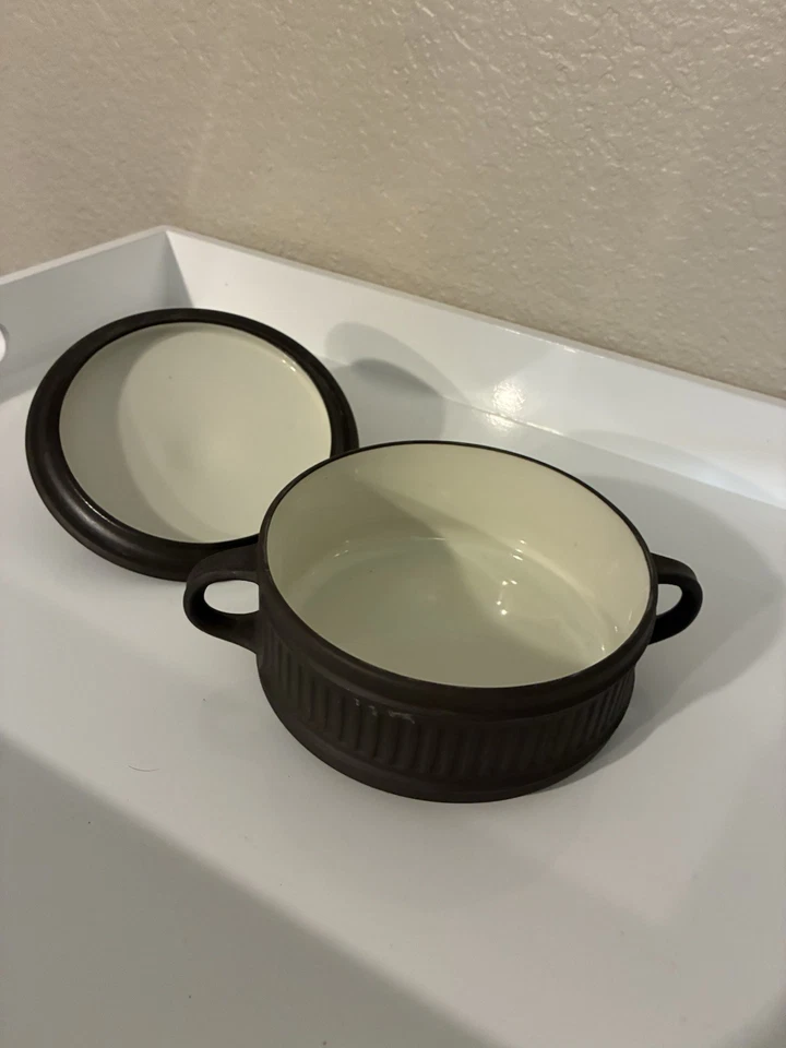 Cazuela cubierta individual azucarero Dansk marrón acanalado piedra llama Foto 2 de 3