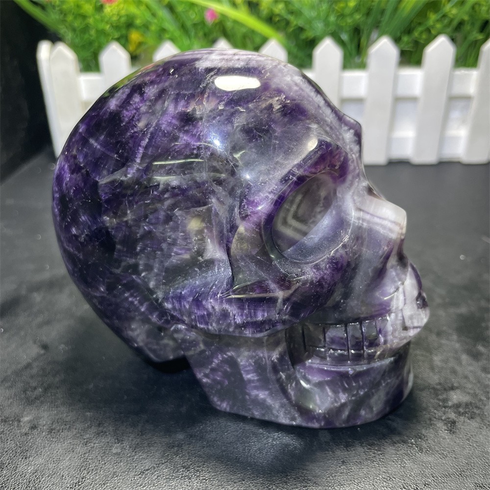 2.9LB 4.3" Natural Dream Amethyst Skull Carved Fiurine Crystal Quartz Reiki