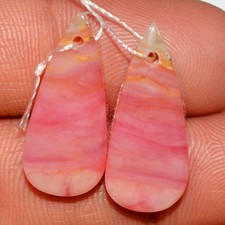 16 Cts Natural Pink Opal Cabochon Gemstone Front To Back Drill Pair 23x9mm P464