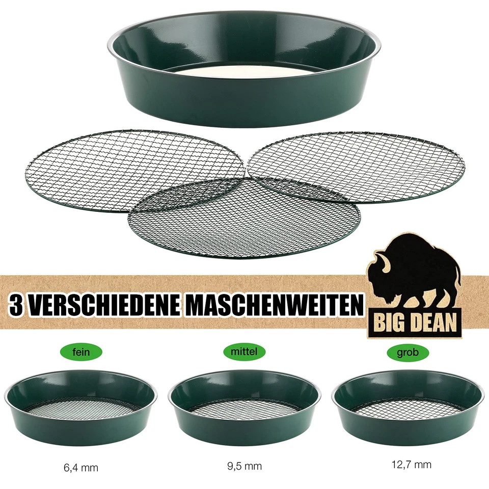 Gartensieb aus Metall mit 3 Maschenweiten Erdsieb rund Sandsieb 37 cm - Bild 2 von 4