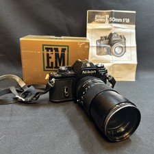 Nikon EM 35mm SLR Film Camera with 135mm 1:2.8 Vivitar Lens W/ EM BOX