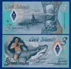 2021 Cook Islands 3 Dollars  P-New UNC Polymer "AA" Prefix Naked Ina & Shark