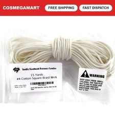 15 Yards Cotton Square Braid Candle Wick #4 - 100% Unprimed, Lead-Free USA Made