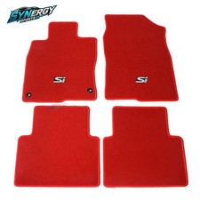 Fits 16-21 Honda Civic 4dr Red Floor Mats Front Rear 4pc Wemblem