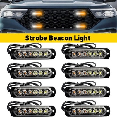 8X 6 LED Strobe Light Bar Car Truck Flashing Warning Hazard Beacon Amber White