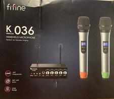 Fifine M-K036 UHF Dual Channel Wireless Microphone Set w/ Receiver + 2 Mics. NEW